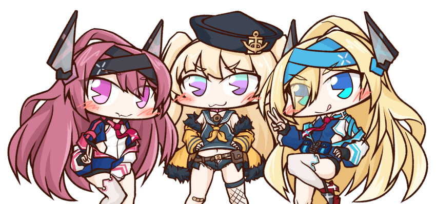 3girls, :3, :p, aka_shiba, anchor, azur_lane, bache_(azur_lane), bandaid