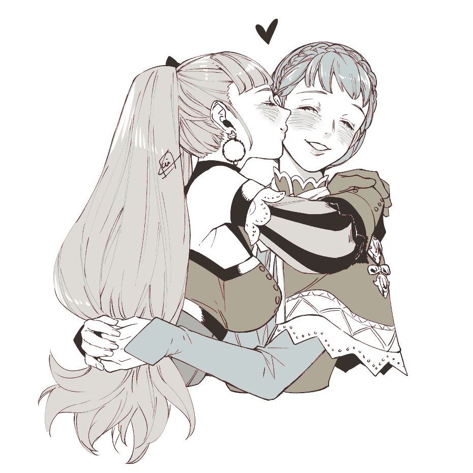 2girls, braid, closed_eyes, closed_mouth, crown_braid, earrings, fire_emblem, fire_emblem:_three_houses