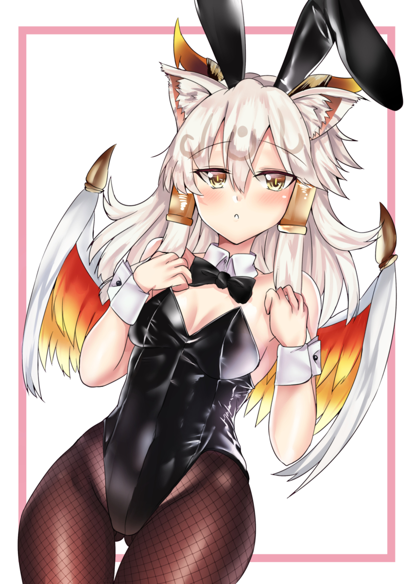 1girl, :o, absurdres, animal_ear_fluff, animal_ears, black_bow, black_bowtie, black_leotard