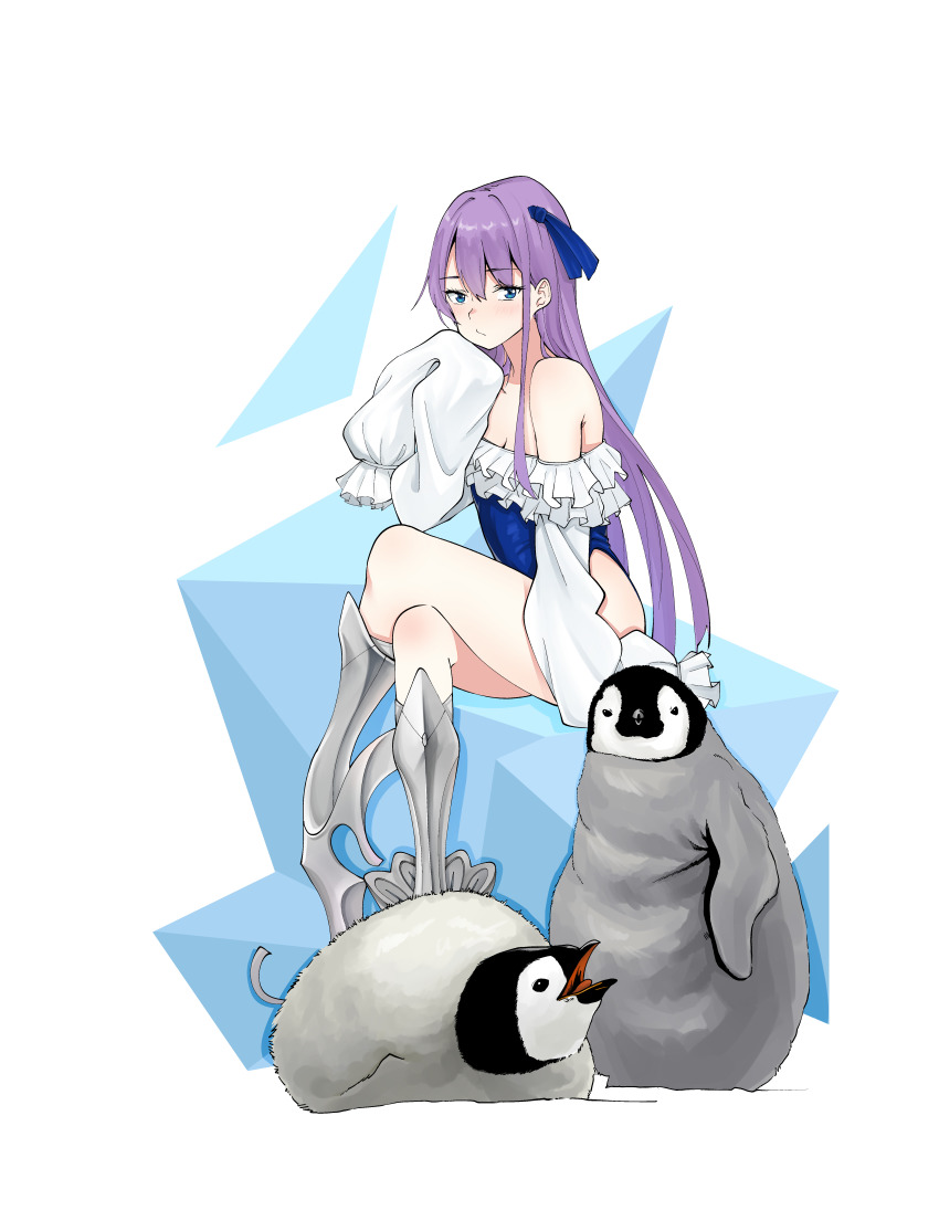 1girl, absurdres, arm_support, armor, baby_animal, penguin_chick, bad_id, bad_pixiv_id