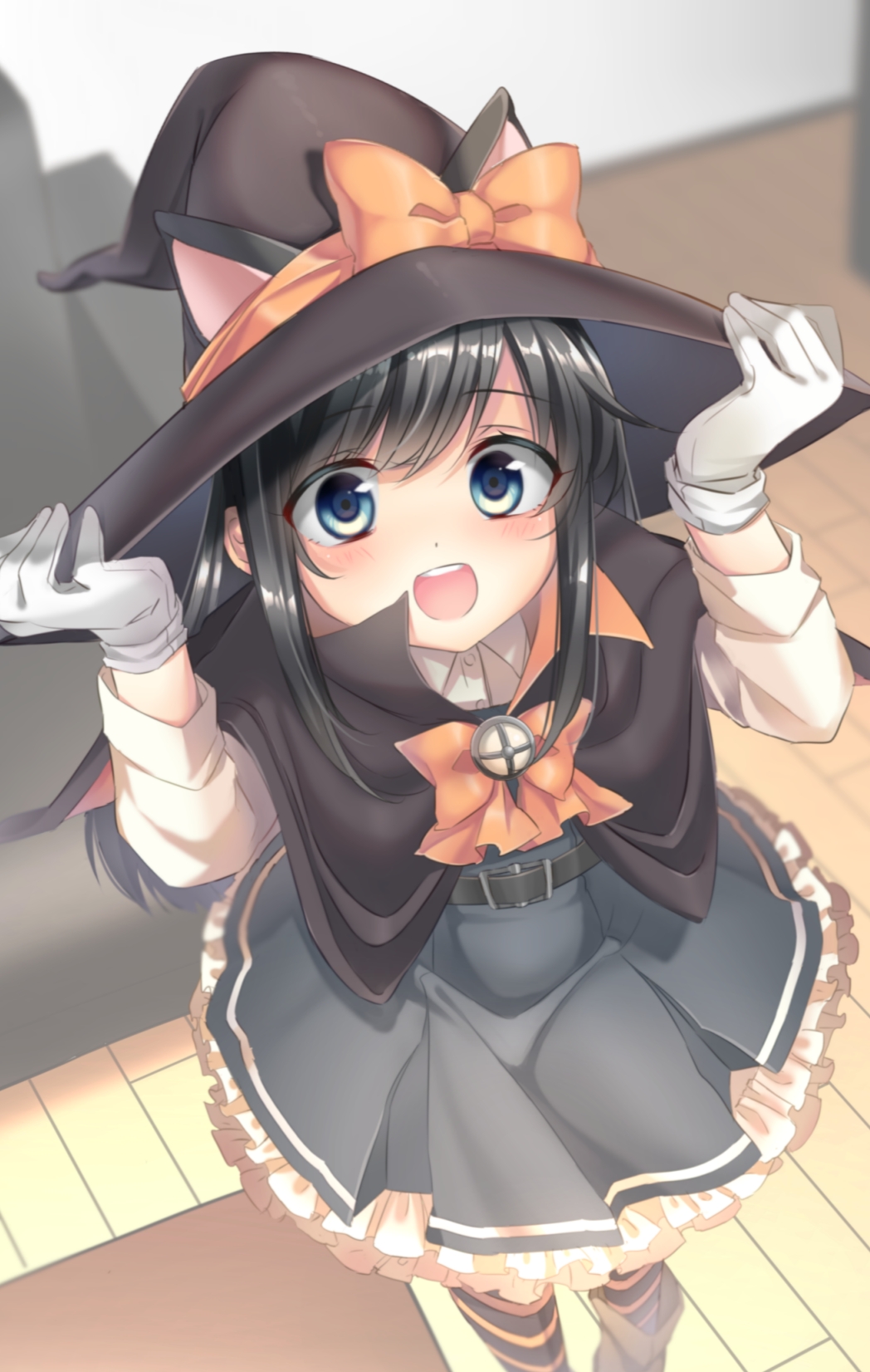 1girl, animal_ears, asashio_(halloween)_(kancolle), asashio_(kancolle), black_hair, blue_eyes, blush, boots