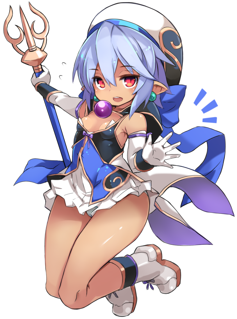 1girl, :d, bare_shoulders, blue_bow, blue_hair, boots, bow, breasts