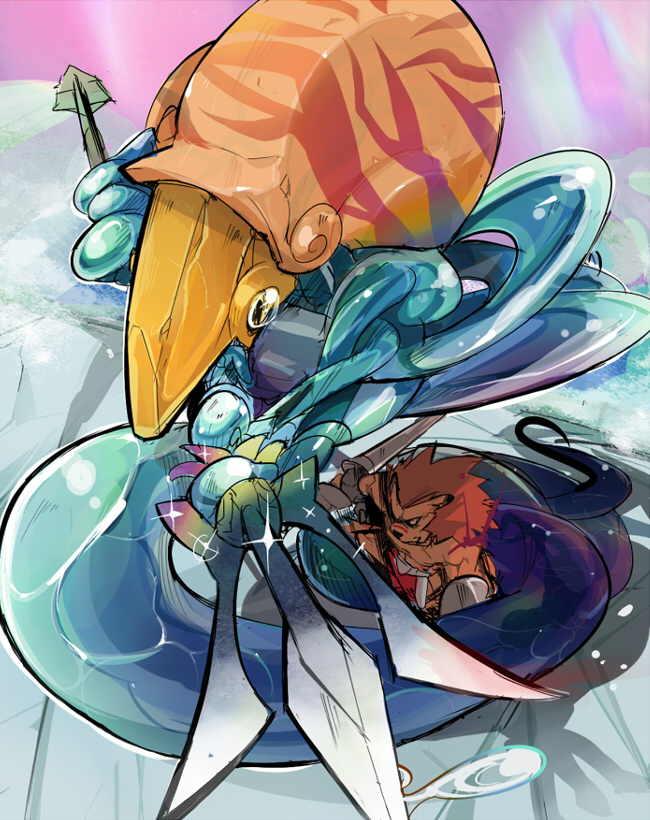 bad_id, bad_pixiv_id, battle, brown_hair, capcom, leo_(warzard), mononoke_(artist), mononoke_(empty)