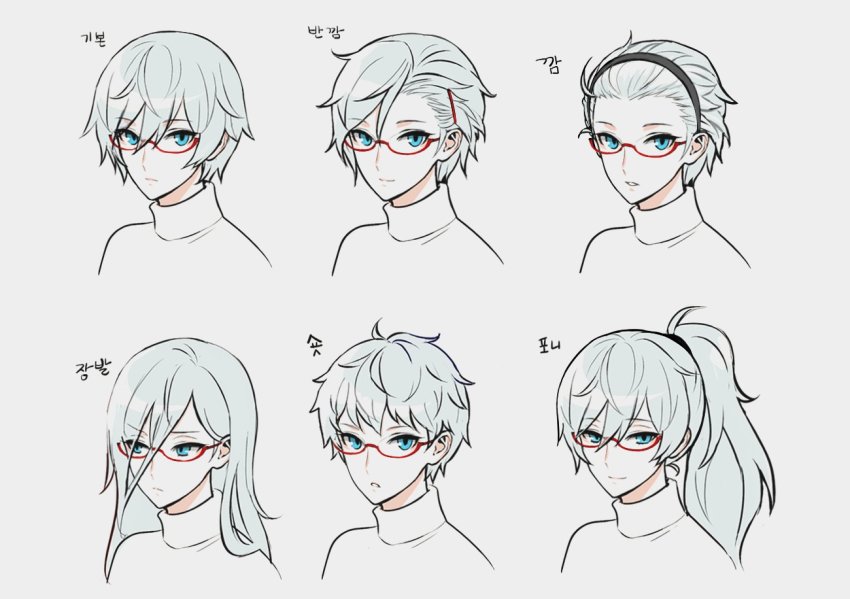 alternate_hair_length, alternate_hairstyle, blue_eyes, chaos_(under_night_in-birth), glasses, hair_ornament, hairband, long_hair