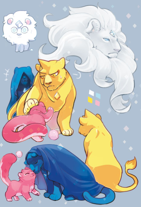 animal, animalization, blue_diamond_(steven_universe), cloak, closed_eyes, closed_mouth, covered_eyes, cub