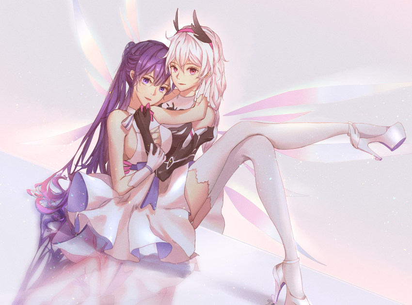 1girl, 2girls, absurdres, bodysuit, braid, breasts, diamond-shaped_pupils, diamond_(shape)