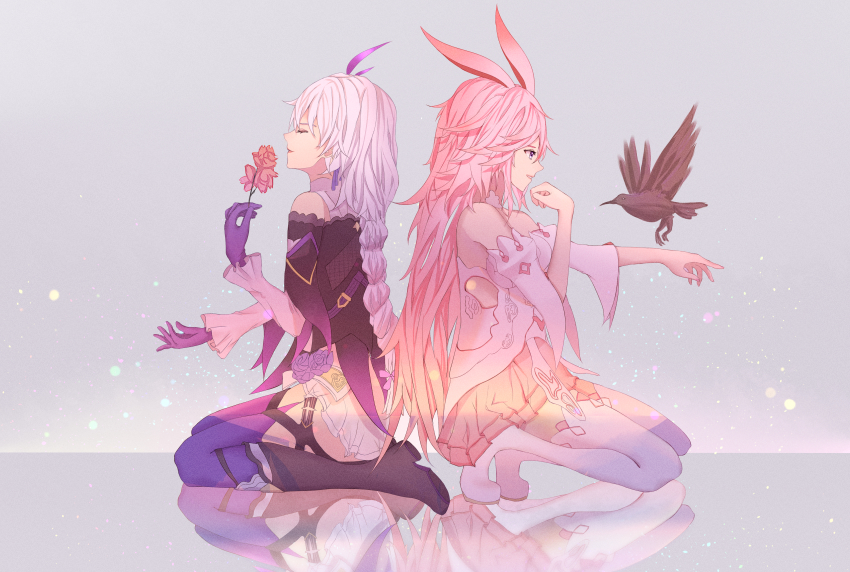 1girl, absurdres, animal_ears, bird, boots, crow, fox_ears, hair_ornament