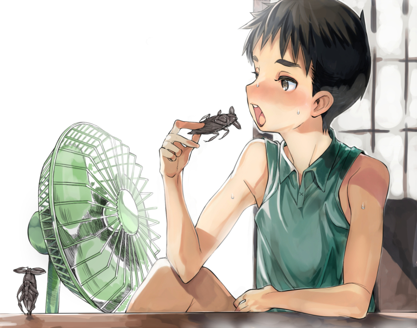 1boy, artist_request, bug, eating, food, original, tagme, water_bug