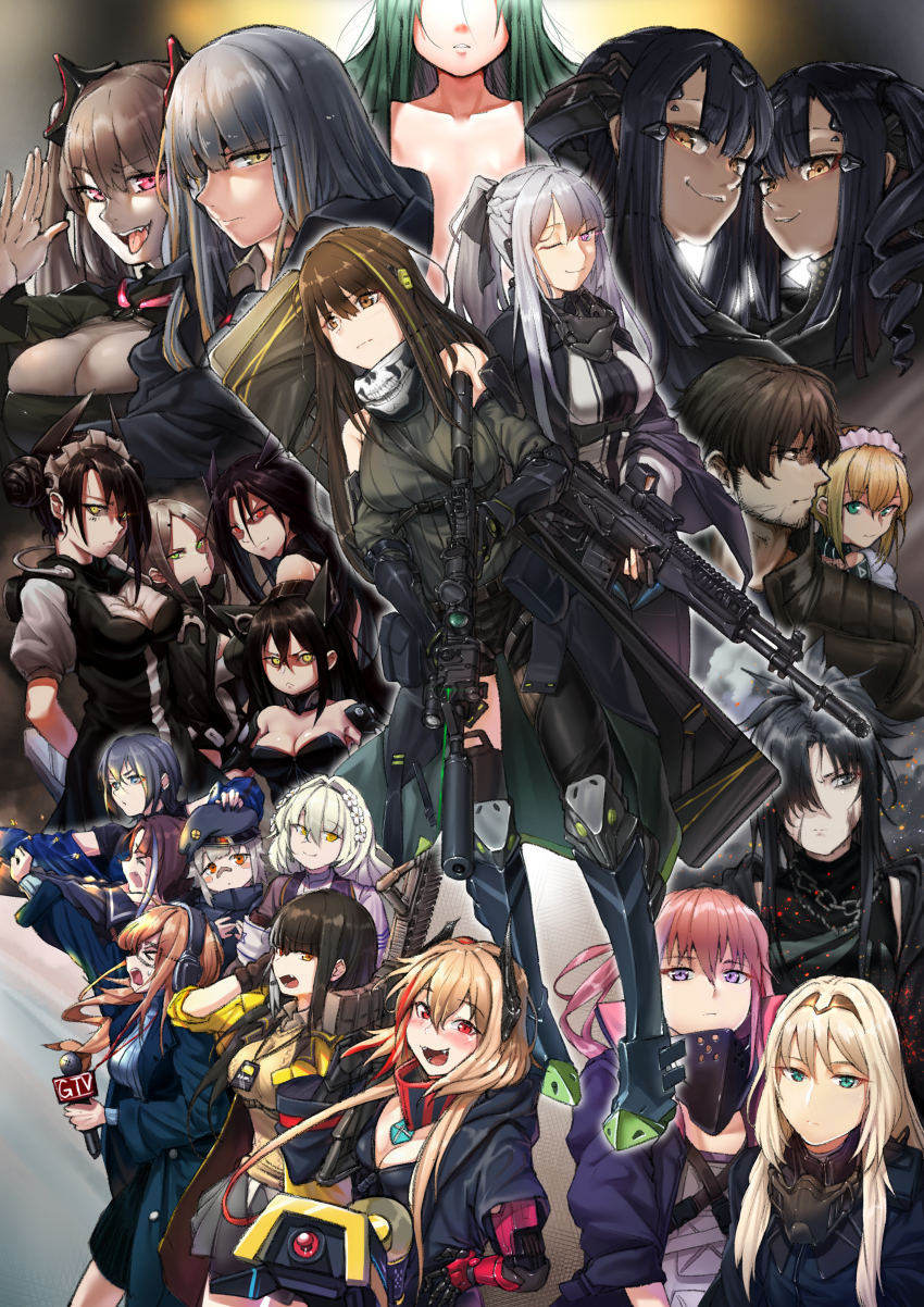 >_<, 1boy, 6+girls, :d, ;), absurdres, agent_(girls'_frontline), ak-12