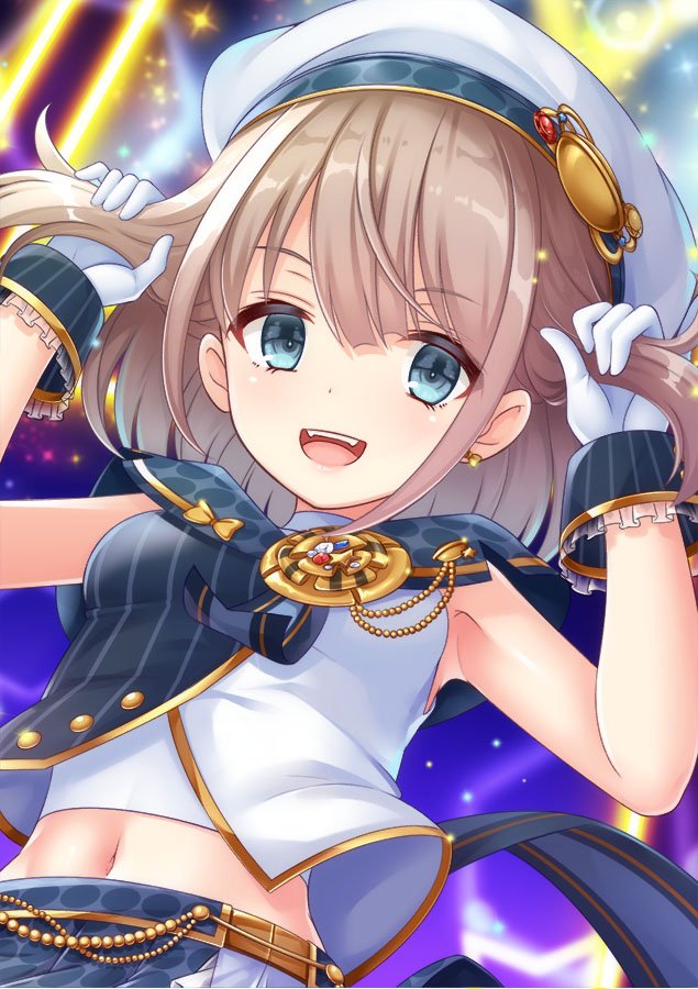 1girl, beret, blonde_hair, blue_eyes, breasts, commentary_request, dutch_angle, female_focus