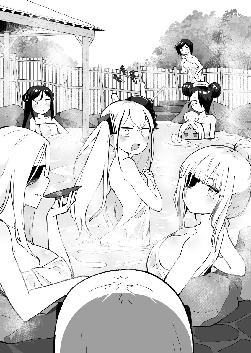 6+girls, absurdres, agent_(girls'_frontline), alchemist_(girls'_frontline), blush, commentary, covering_privates, covering_breasts