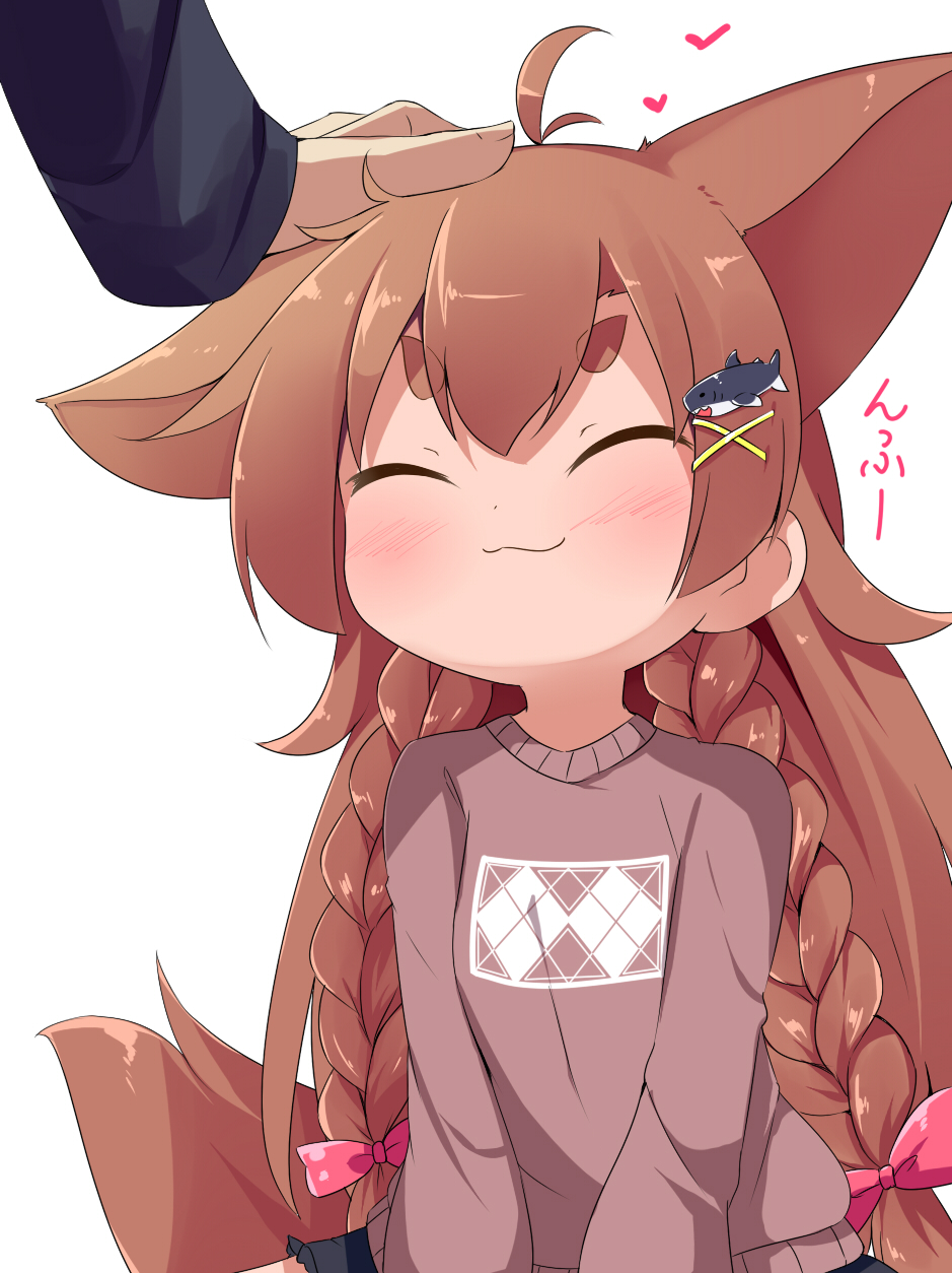 1girl, :3, ^_^, ahoge, animal_ears, blush, bow, braid