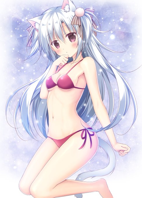 1girl, airi_(alice_or_alice), alice_or_alice, animal_ears, bikini, blush, breasts, cat_ears