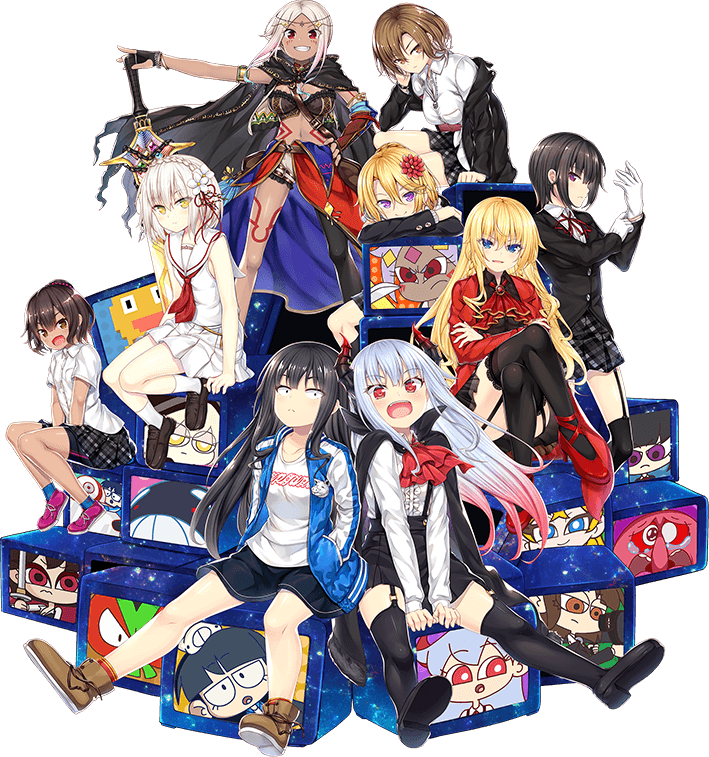 6+girls, aruko_(marco_to_ginga_ryuu), ascot, astaroth_(marco_to_ginga_ryuu), black_footwear, black_hair, blonde_hair, boots