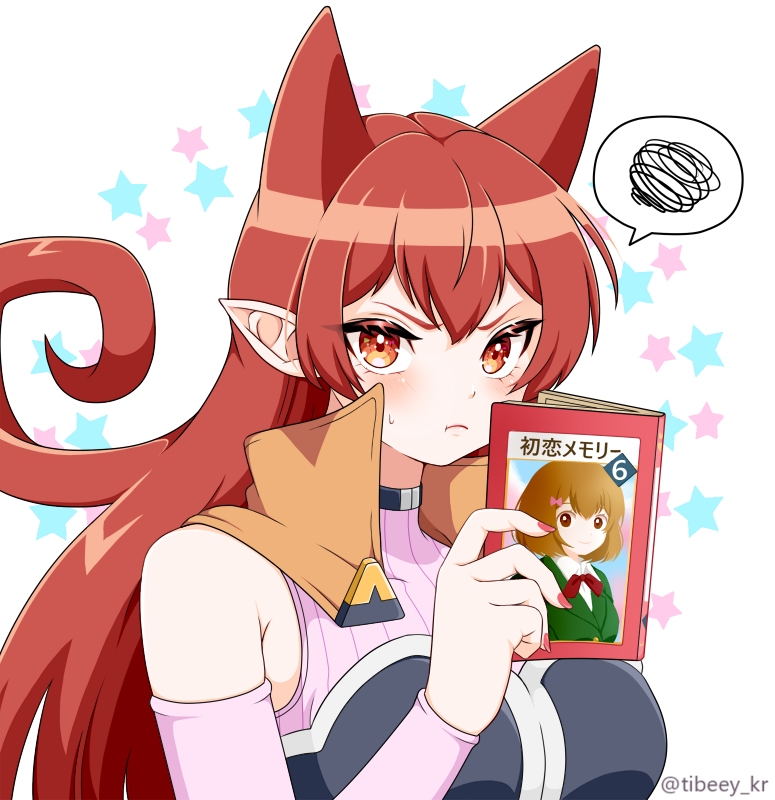 10s, 1girl, :t, annoyed, artist_name, azazel_ameri, black_shirt, blush