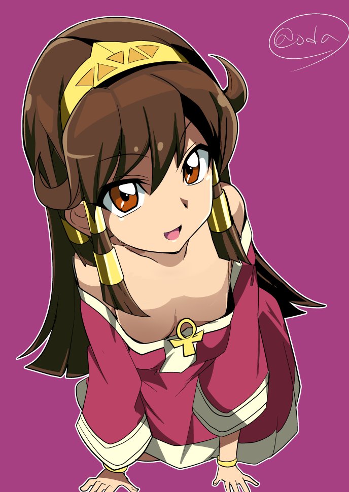 1girl, ancient_egyptian_clothes, brown_eyes, brown_hair, dark-skinned_female, dark_skin, female_focus, long_hair