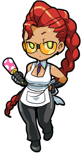1girl, apron, artist_request, braid, capcom, chibi, crimson_viper, fauxhawk