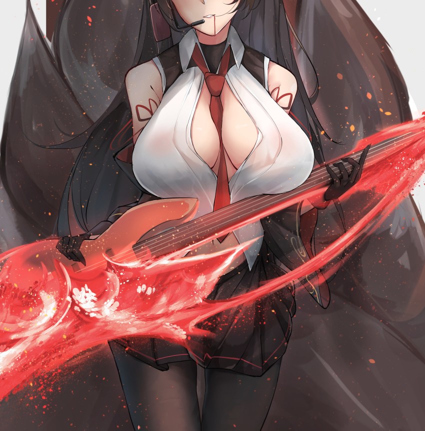 1girl, absurdres, akagi_(azur_lane), akagi_(muse)_(azur_lane), azur_lane, bare_shoulders, between_breasts, black_gloves