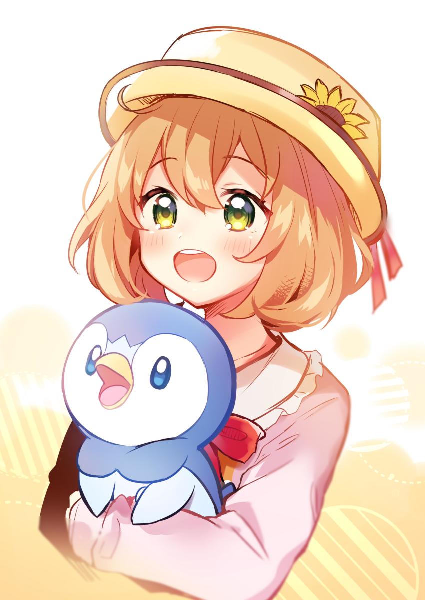 1girl, :d, absurdres, ahoge, blush, boater_hat, bob_cut, bow