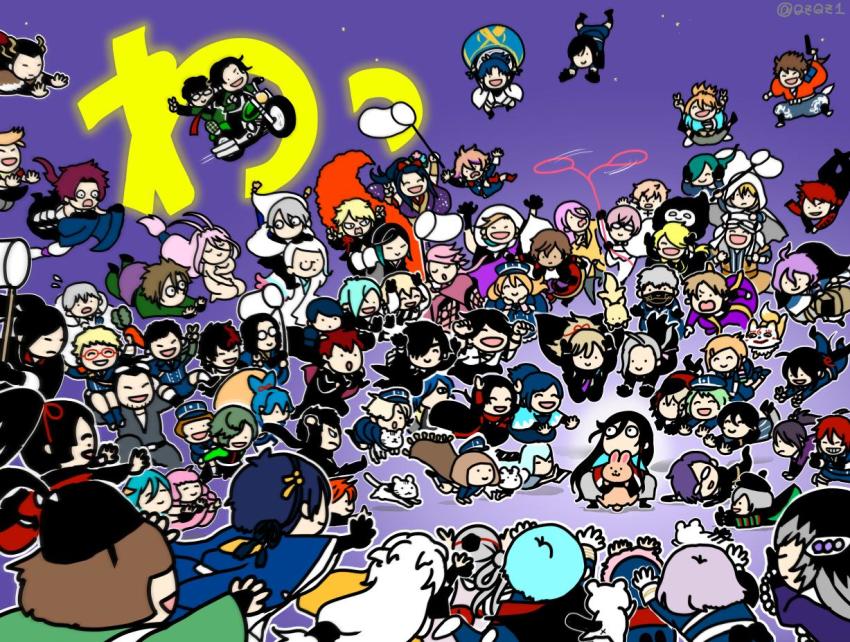 6+boys, aizen_kunitoshi, akashi_kuniyuki, akita_toushirou, animal, antenna_hair, aqua_hair, armor