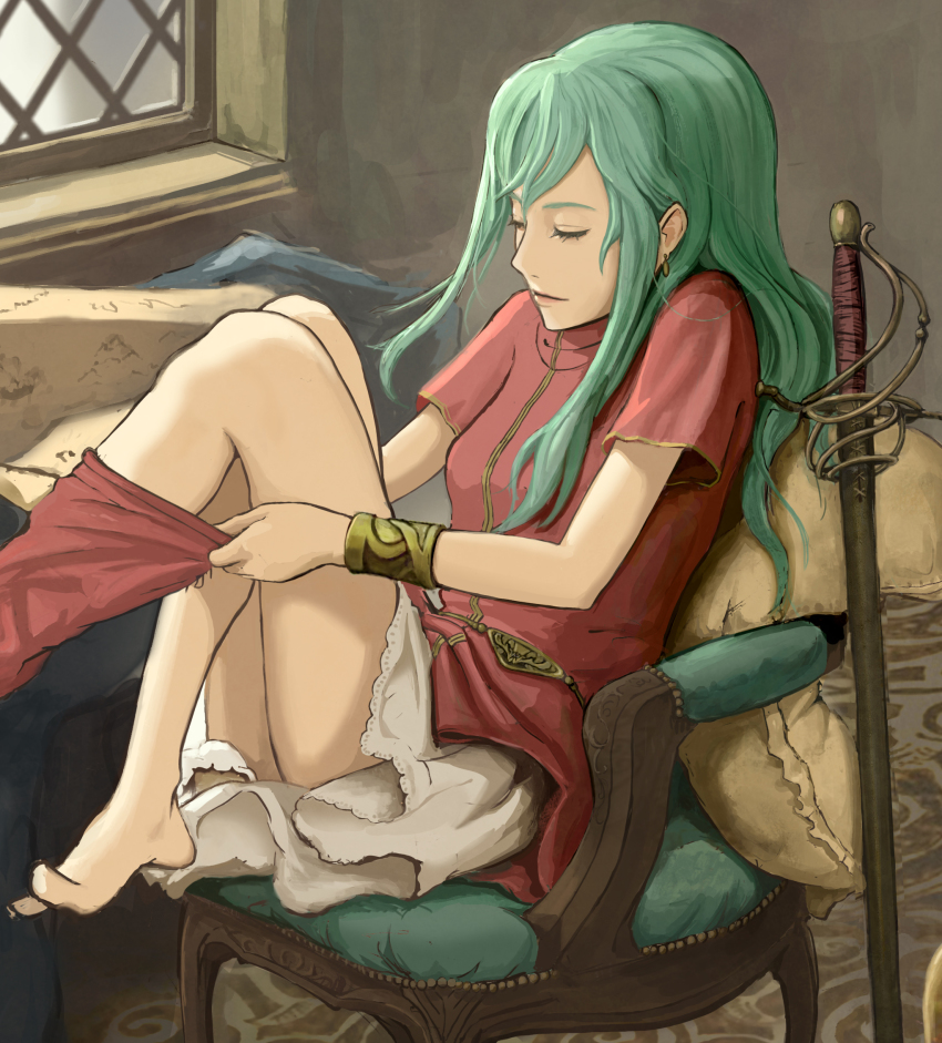 1girl, bachium, bad_id, closed_eyes, closed_mouth, earrings, eirika_(fire_emblem), female_focus