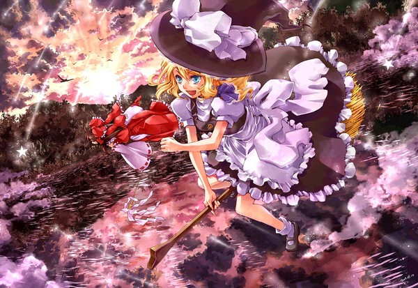 1girl, bad_id, bad_pixiv_id, female_focus, flying, hakurei_reimu, hat, japanese_clothes