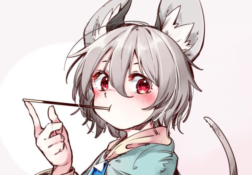 1girl, animal_ear_fluff, animal_ears, blue_capelet, capelet, commentary_request, female_focus, food