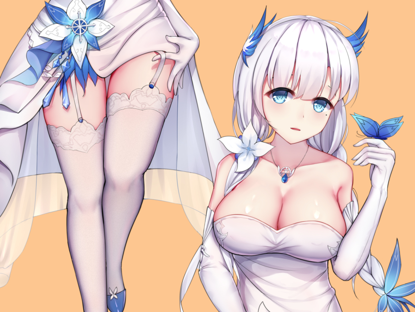 1girl, absurdres, azur_lane, blue_butterfly, blue_eyes, blush, braid, breasts