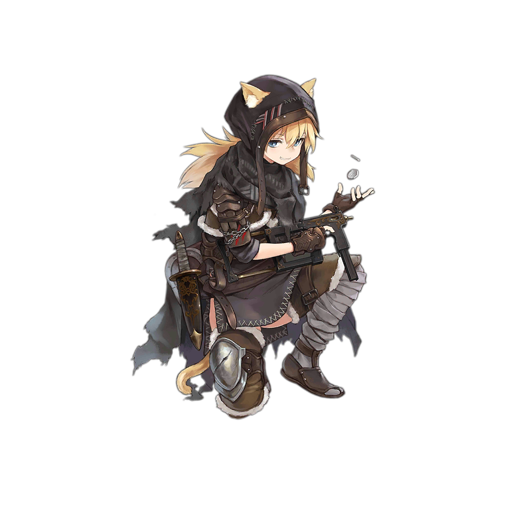 1girl, animal_ears, black_cape, blonde_hair, blue_eyes, brown_gloves, bushman_ltd., cape