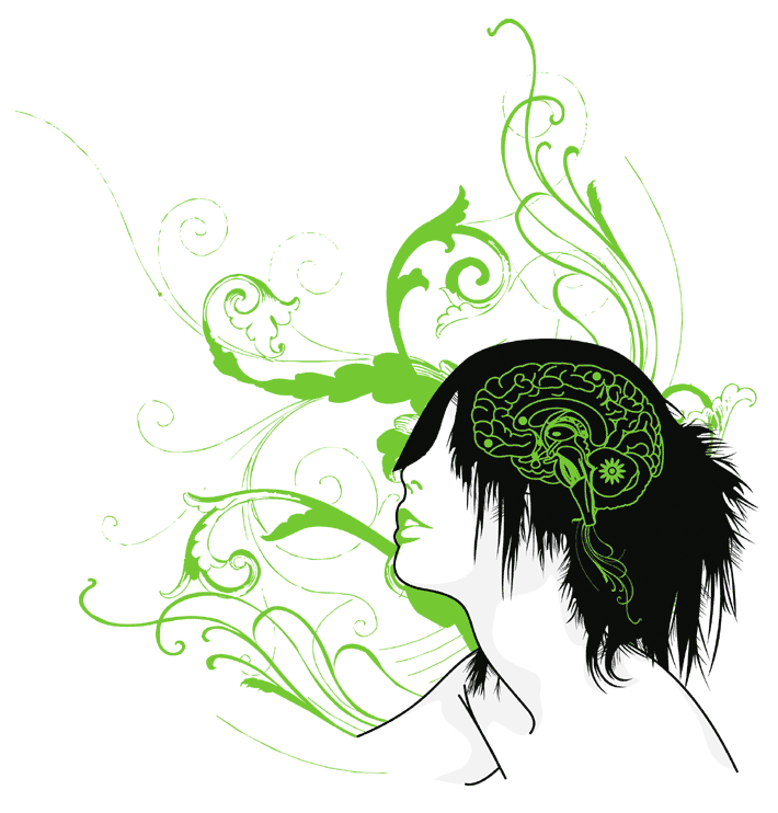1boy, brain, derivative_work, green_theme, hair_over_eyes, j-rock, male_focus, miyavi