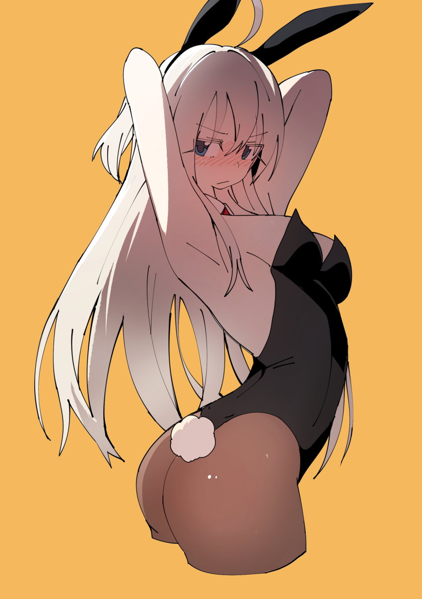 1girl, absurdres, ahoge, animal_ears, armpits, arms_behind_head, ass, black_leotard