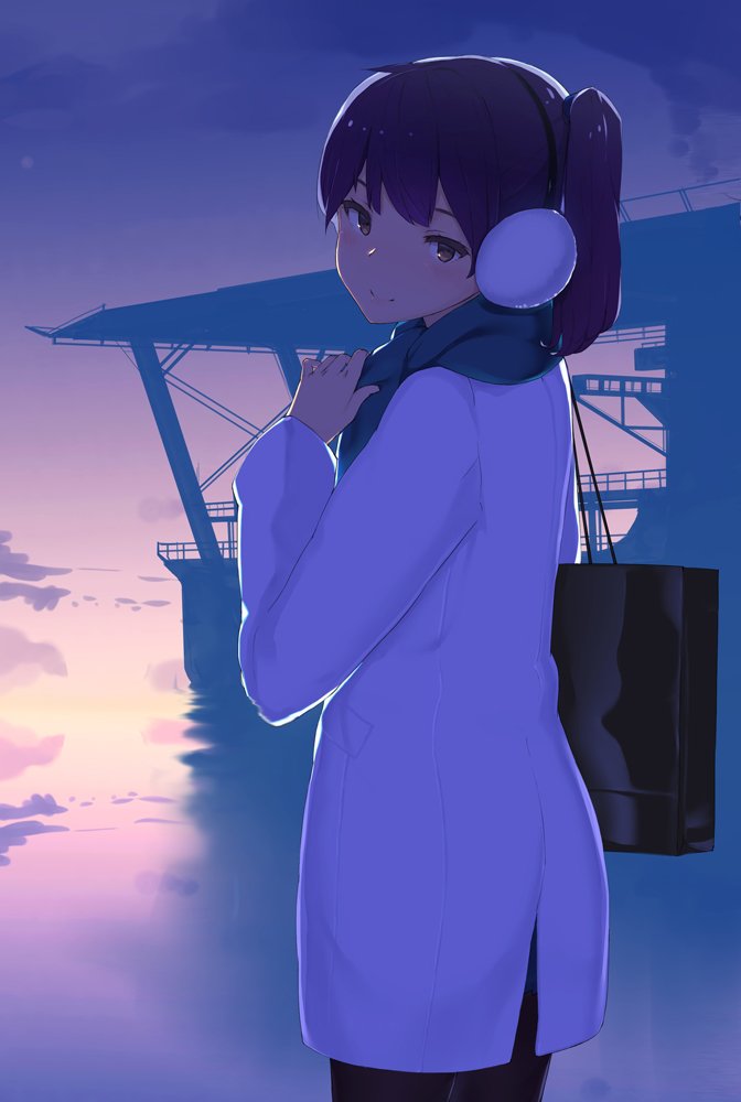 1girl, bag, black_pantyhose, blush, brown_eyes, brown_hair, cloud, coat