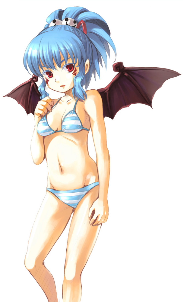 1girl, alwen, alwen_du_moonbria, aro_s, bat_wings, bikini, blue_bikini, blue_hair