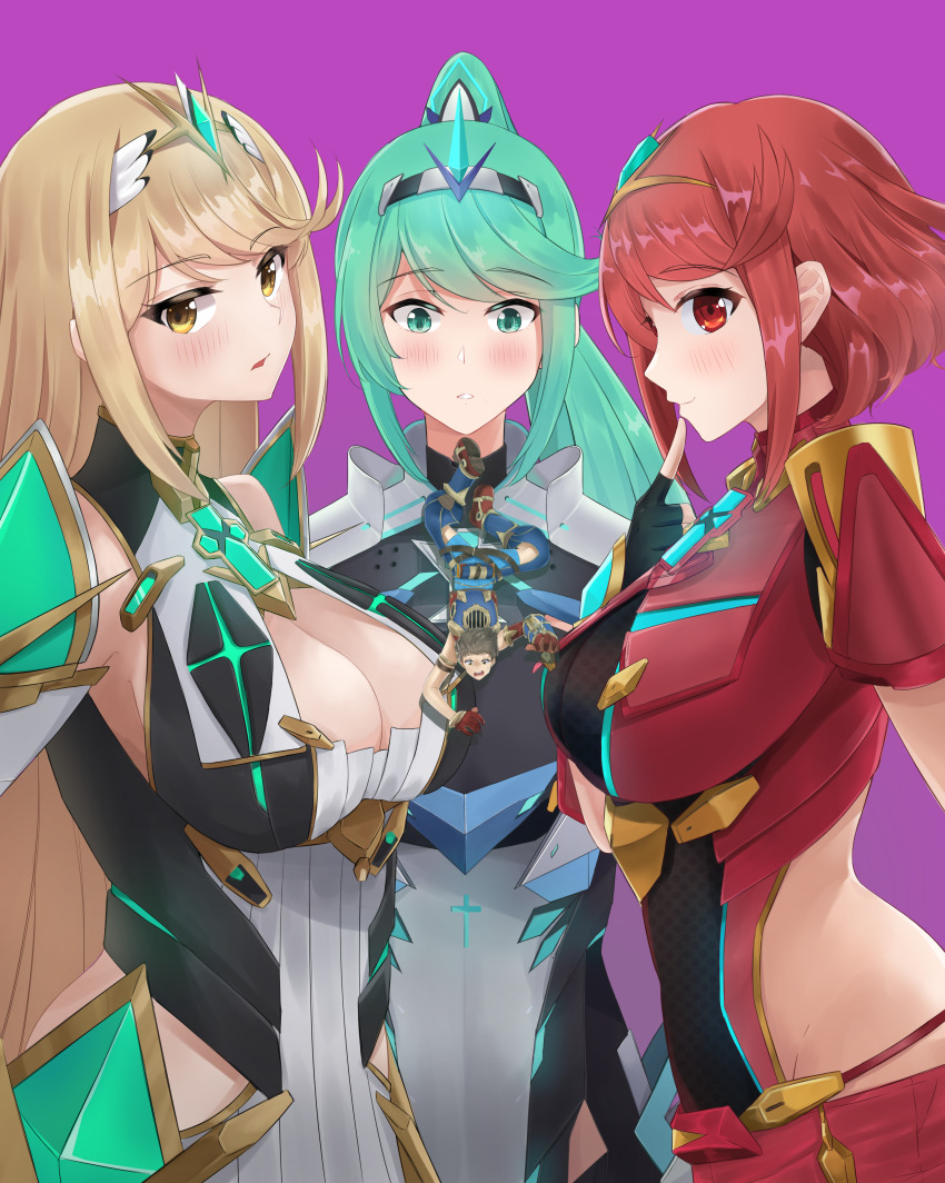 10s, 1boy, 3girls, absurdres, aqua_eyes, aqua_hair, armor, artist_request