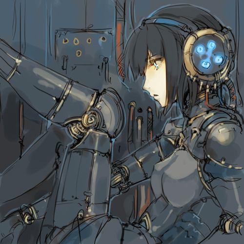 1girl, android, black_hair, doll_joints, female_focus, headphones, joints, lowres, metis_(persona), persona, persona_3, short_hair, solo, tko_(artist), tko_(kkk66)