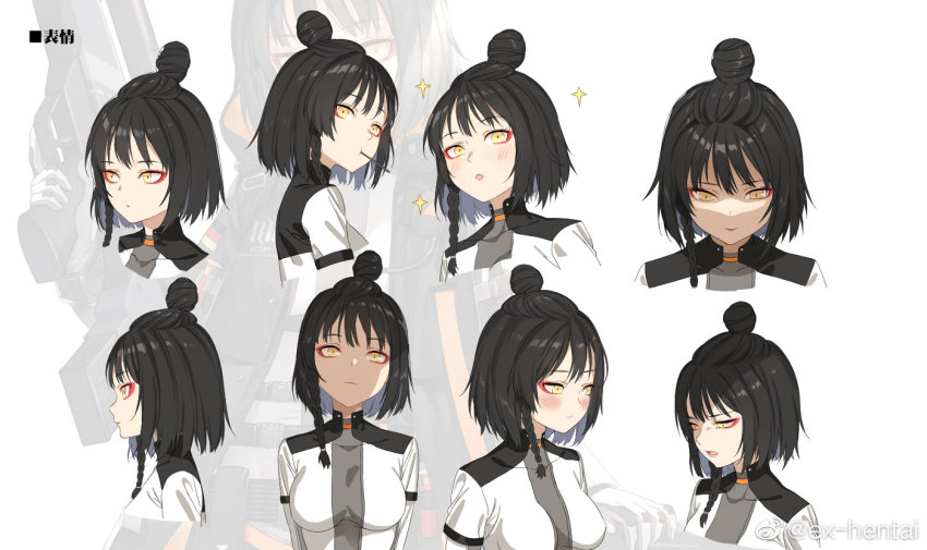 12-gauge_(3_inch_shell), 12-gauge_belted_winchester-olin_(18.5x76mmr), 1girl, :o, ammunition, automatic_shotgun, belted_magnum, black_hair