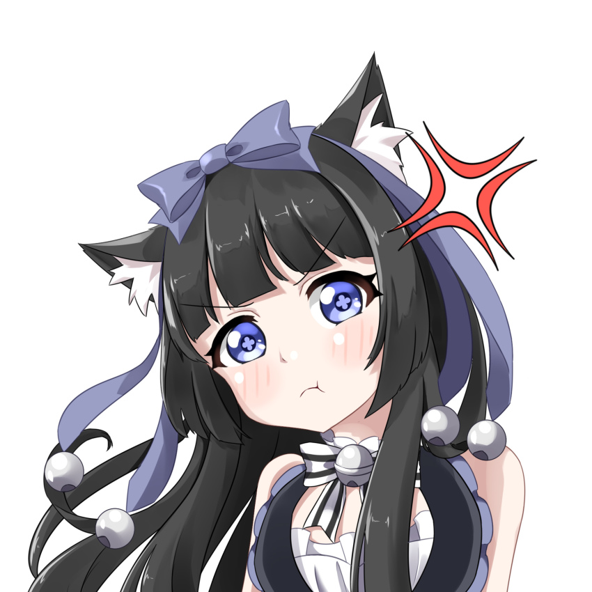 +_+, 1girl, anger_vein, angry, animal_ear_fluff, animal_ears, bare_shoulders, bell