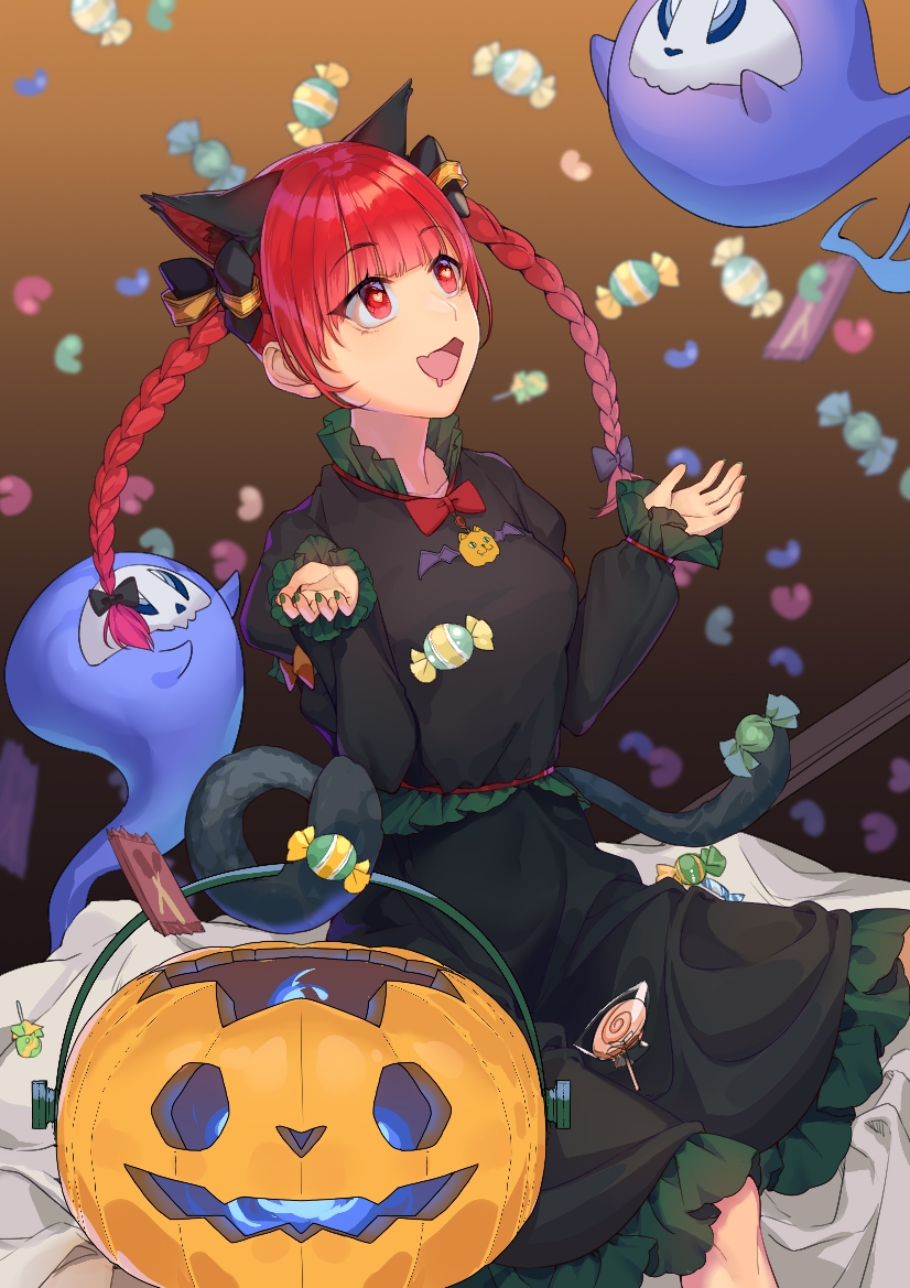 1girl, :d, animal_ears, black_background, black_bow, black_dress, bow, bowtie