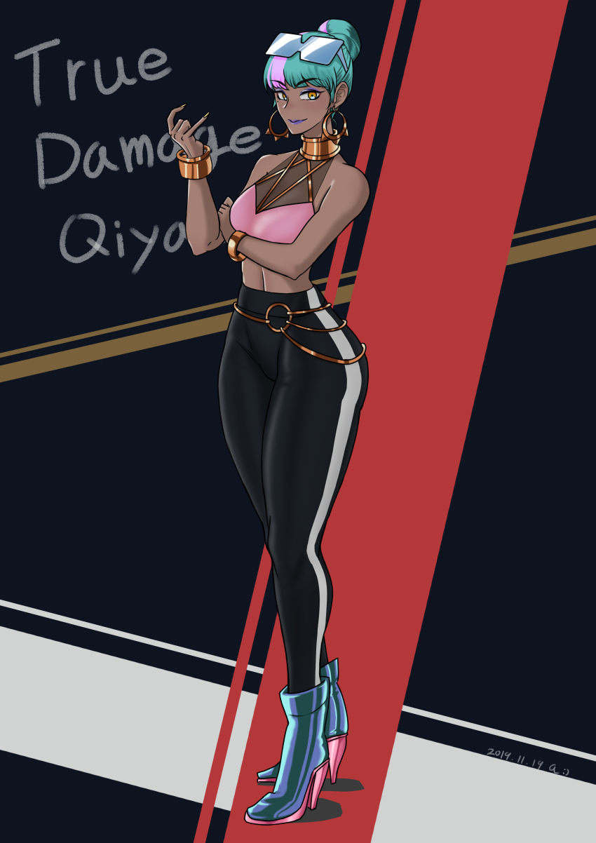 1girl, absurdres, alternate_costume, ankle_boots, bangle, belt, blue_boots, boots