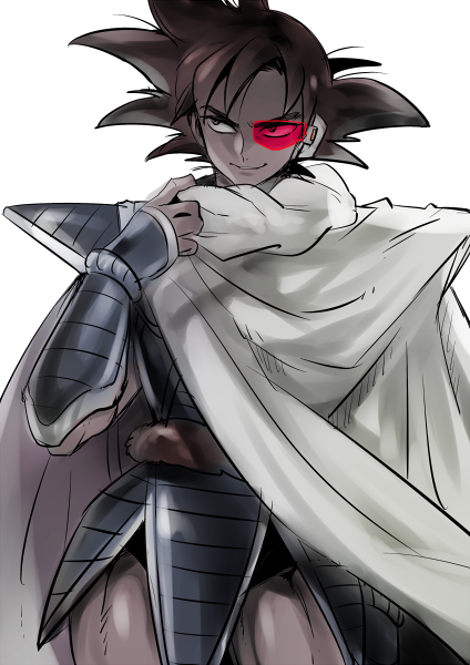 1boy, armor, black_eyes, black_hair, cape, dark-skinned_male, dark_skin, dragon_ball