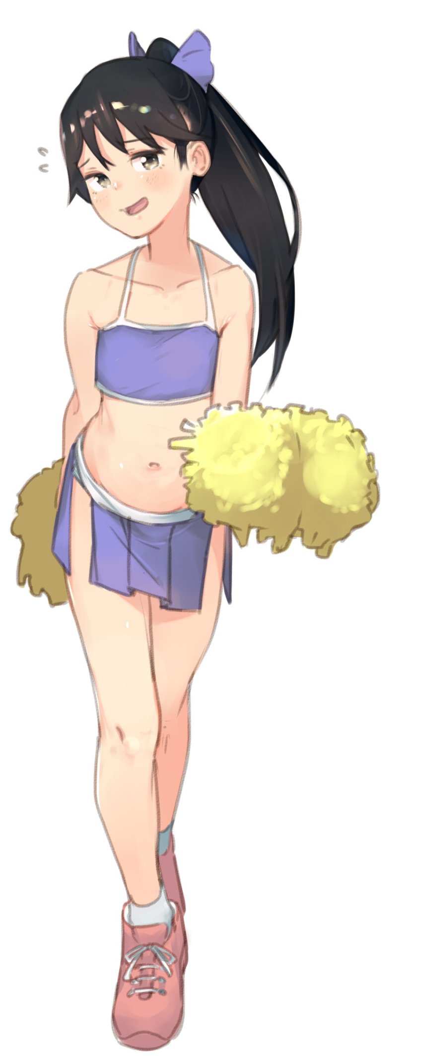 1girl, absurdres, alternate_costume, black_hair, brown_eyes, character_request, cheerleader, co_botan