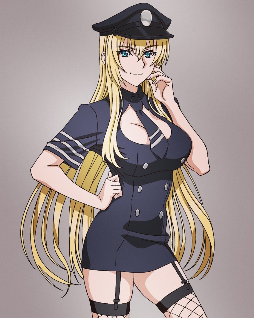 1girl, blonde_hair, blue_eyes, blush, breasts, cleavage, dress_shirt, graphite_(medium)