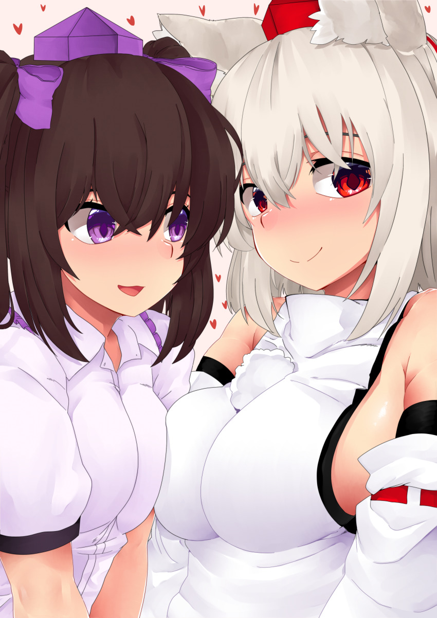 2girls, absurdres, animal_ears, asymmetrical_docking, averting_eyes, bad_id, bad_pixiv_id, bare_shoulders