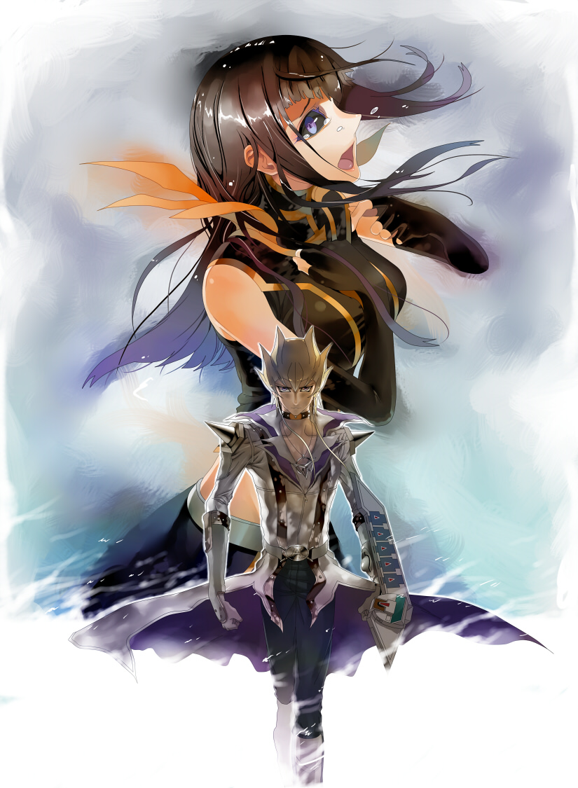 00s, 1boy, 1girl, bad_id, bad_pixiv_id, black_sclera, breasts, carly_nagisa