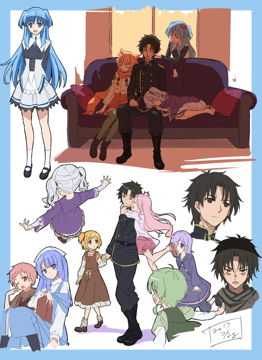 1boy, almaria_duffner, blonde_hair, blue_hair, chtholly_nota_seniorious, elq_hrqstn, flower, hat