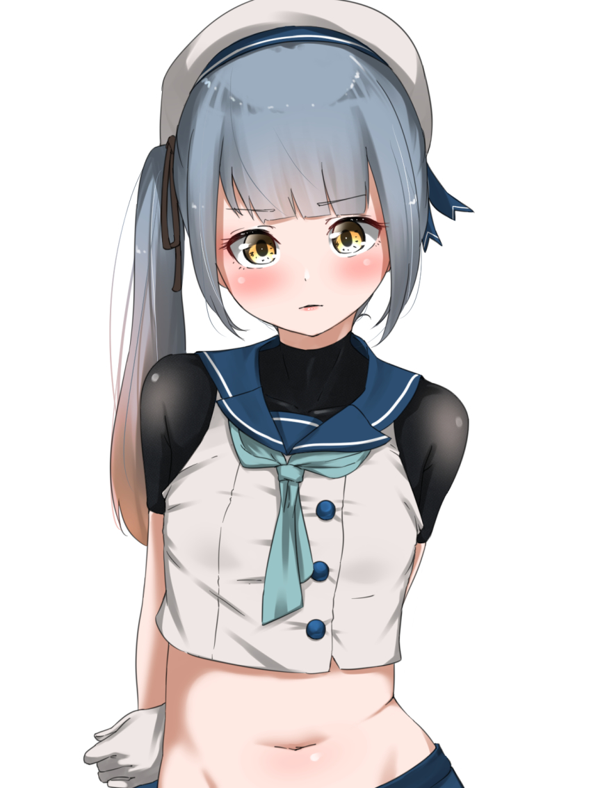 1girl, blonde_hair, blouse, blue_hair, blue_neckerchief, blush, buttons, cosplay