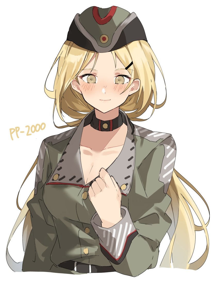 1girl, aogisa, bad_id, bad_twitter_id, black_choker, blonde_hair, breasts, character_name