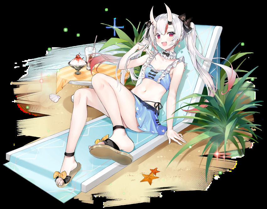 1girl, :d, ass, azur_lane, bare_arms, bare_legs, bare_shoulders, beach_chair
