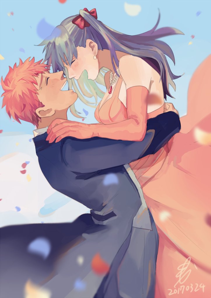 abc_momoka0718, black_hair, dated, day, dress, emiya_shirou, fate/stay_night, fate_(series)