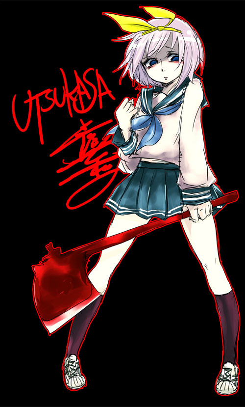 00s, axe, bad_id, bad_pixiv_id, blue_eyes, hiiragi_tsukasa, lucky_star, purple_hair